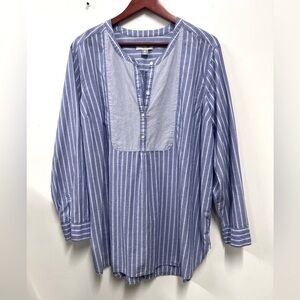 Old Navy Blue & White Striped Poplin Popover Tunic Shirt  Plus size Women XXL